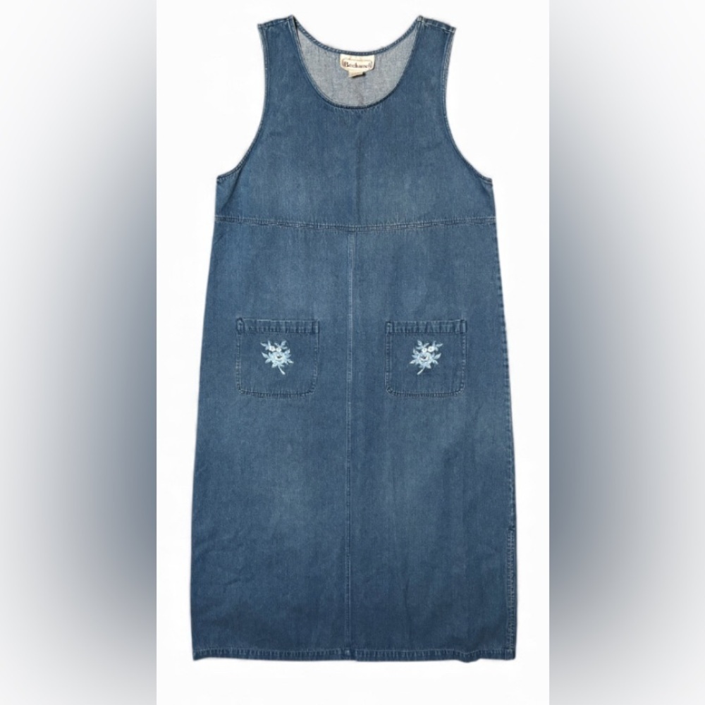 Bechamel Blue Denim Midi Dress Jumper Size Large Embroidery Detail SKU 24